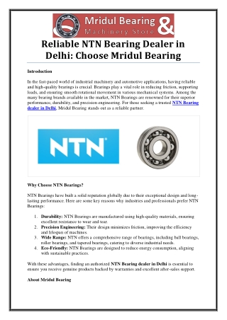 Your Go-To NTN Bearing Dealer in Delhi – Quality You Can Rely On