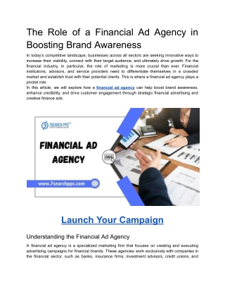 The Role of a Financial Ad Agency in Boosting Brand Awareness