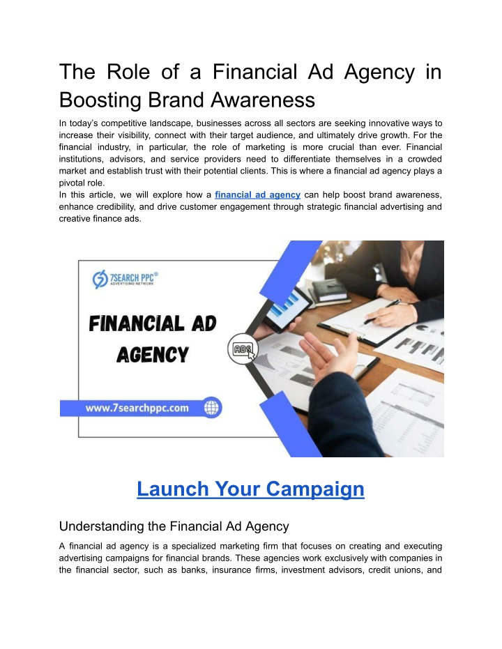 the role of a financial ad agency in boosting