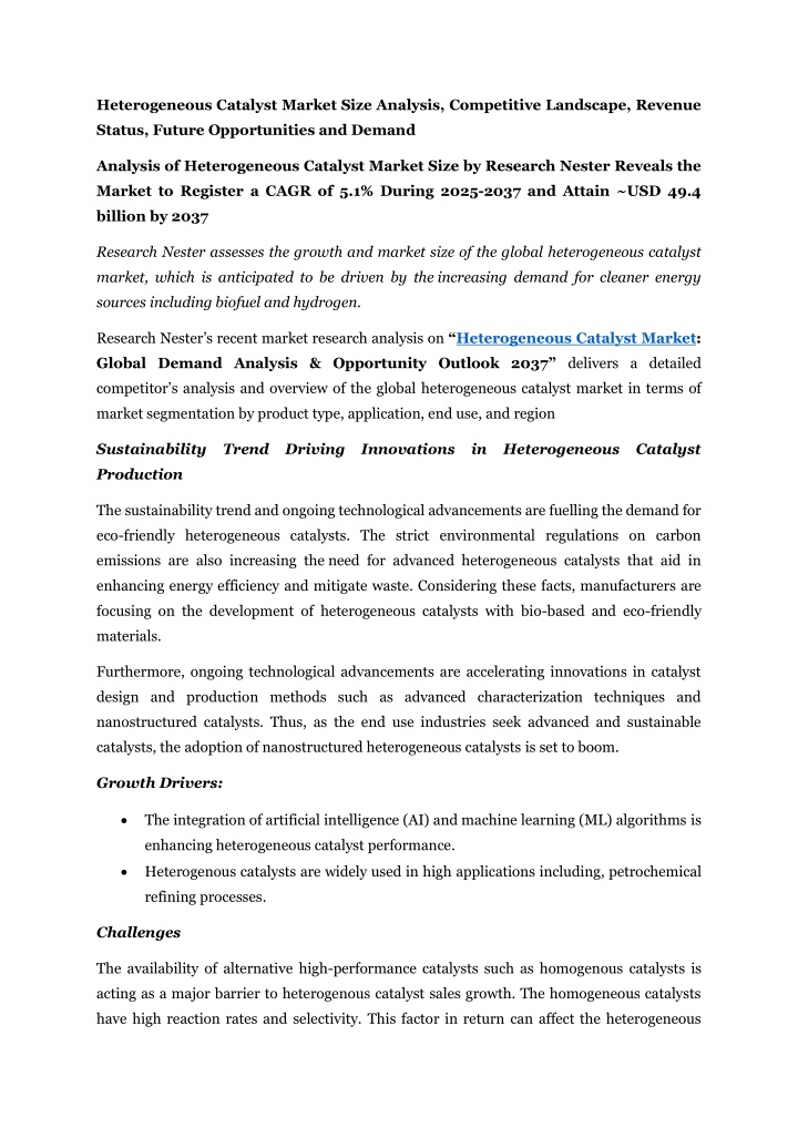 heterogeneous catalyst market size analysis