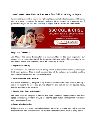 Jain Classes_ Your Path to Success – Best SSC Coaching in Jaipur