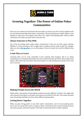 Growing Together: The Power of Online Poker Communities