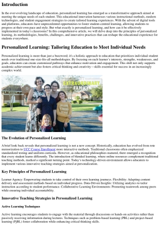 Personalized Learning: Tailoring Education to Meet Individual Needs