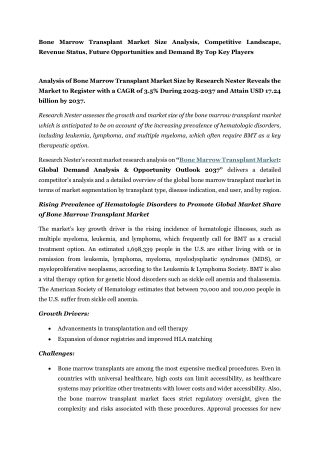 Bone Marrow Transplant Market-PR 1