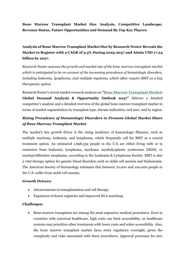 bone marrow transplant market size analysis