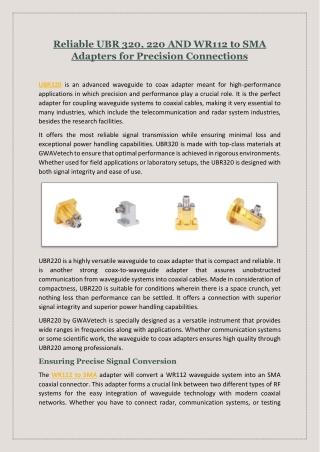 reliable ubr 320 220 and wr112 to sma adapters