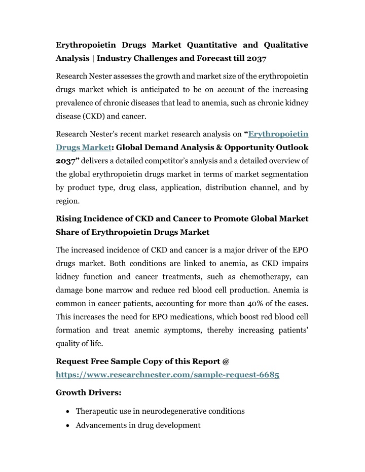 erythropoietin drugs market quantitative