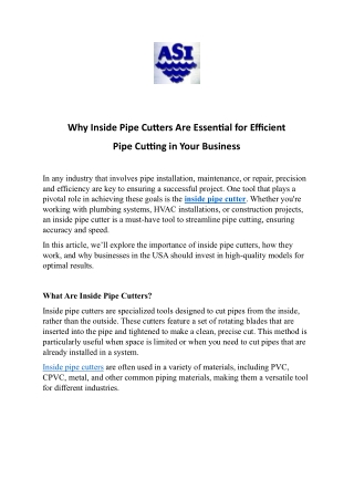 why inside pipe cutters are essential