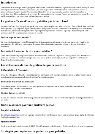 La gestion efficace d'un parc palettier par le marchand