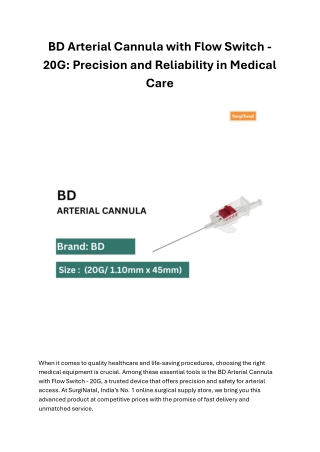 bd arterial cannula with flow switch