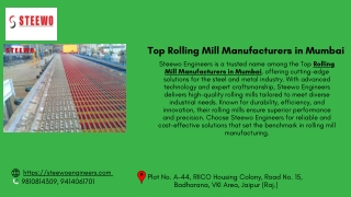 Top Rolling Mill Manufacturers in Mumbai - Steewo Engineers