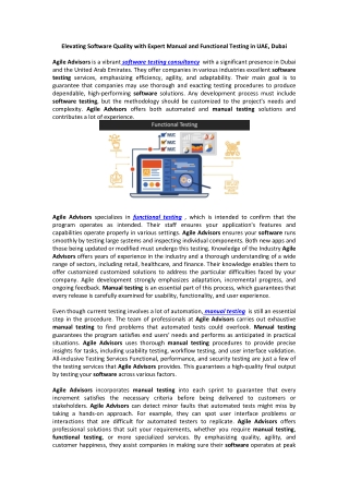 Elevating Software Quality with Expert Manual and Functional Testing in UAE