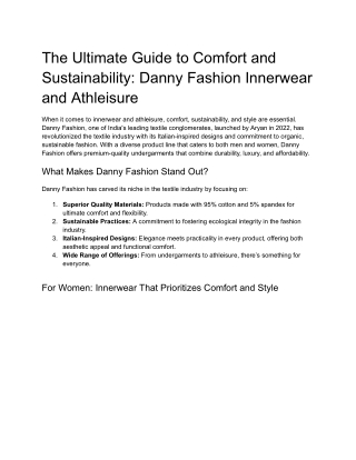 The Ultimate Guide to Comfort and Sustainability: Danny Fashion Innerwear