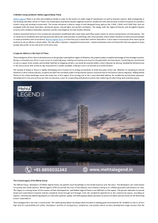 Mehta Legend Kalwa Thane Luxury Project 1 2 & 3 BHK Spacious Flats 1978 Group