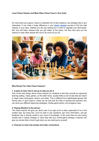 Local Chess Classes and Meet Other Chess Fans in Your Area