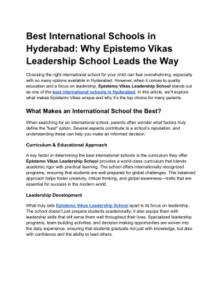 Best International Schools in Hyderabad_ Why Epistemo Vikas Leadership School Leads the Way