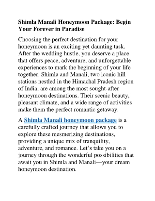 Shimla Manali Honeymoon Package: Begin Your Forever in Paradise