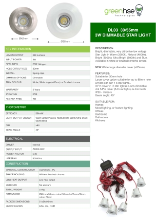 3W LED Dimmable Star Light By Greenhse Technologies