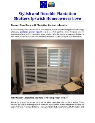 Stylish and Durable Plantation Shutters Ipswich Homeowners Love