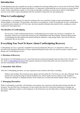 Everything You Need To Know About CoolSculpting Recovery