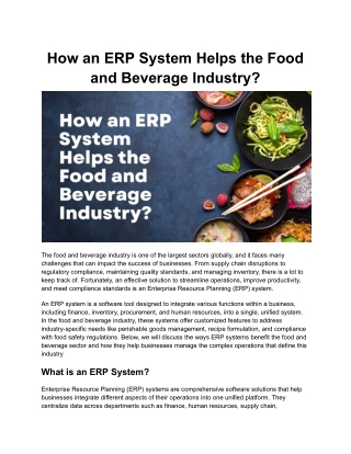 How an ERP System Helps the Food and Beverage Industry_