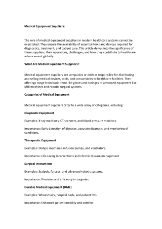Medical Equipment Suppliers