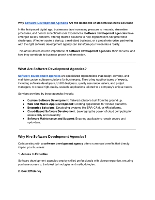 Why Software Development Agencies Are the Backbone of Modern Business Solutions