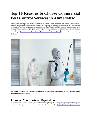 Top 10 Reasons to Choose Commercial Pest Control Services in Ahmedabad