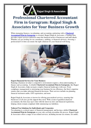 Top Chartered Accountant Firm in Gurugram for Expert Financial Solutions