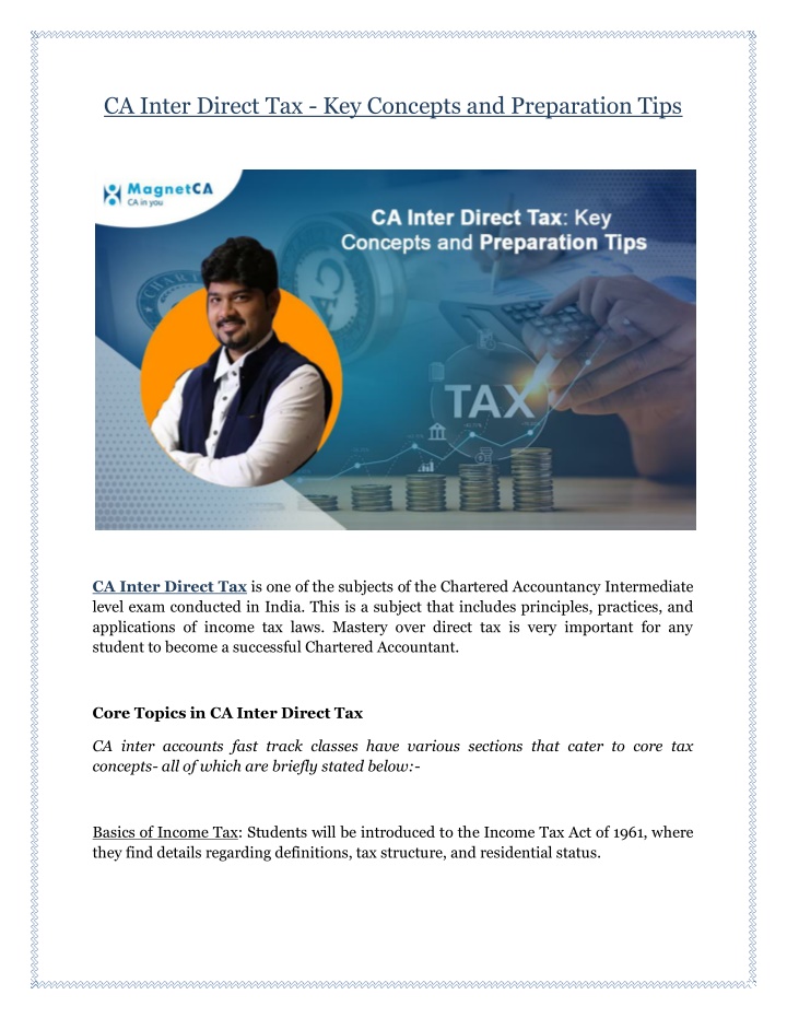 ca inter direct tax key concepts and preparation