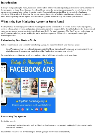 Discovering Affordable Yet Effective Marketing Agencies in Santa Rosa.