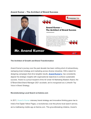 Anand Kumar – The Architect of Brand Success