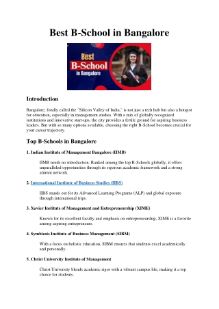 Best B-School in Bangalore