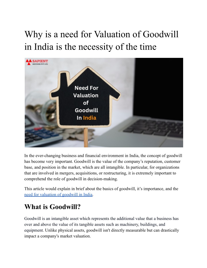 why is a need for valuation of goodwill in india