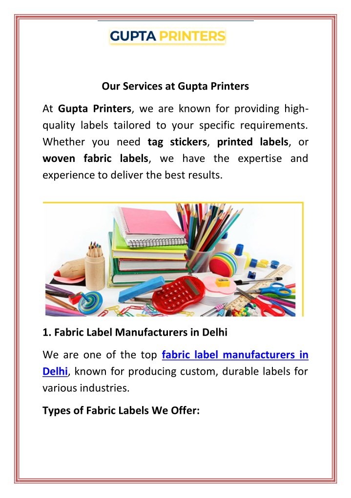 our services at gupta printers