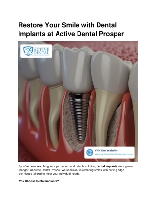 Restore Your Smile with Dental Implants at Active Dental Prosper