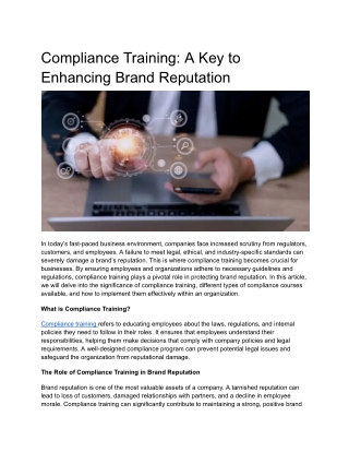 compliance training a key to enhancing brand