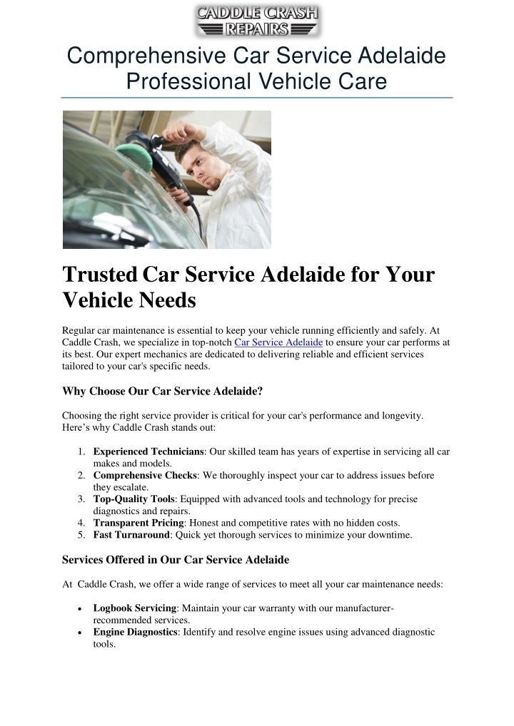 comprehensive car service adelaide professional