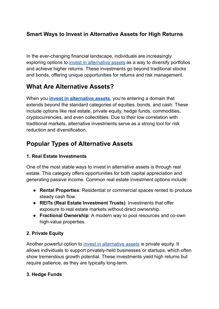 smart ways to invest in alternative assets