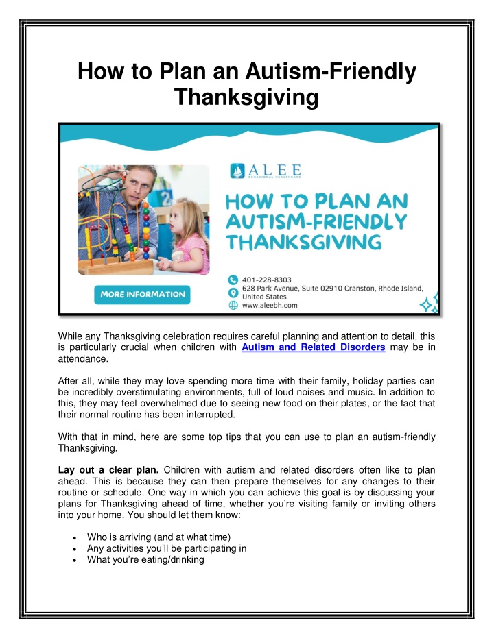 how to plan an autism friendly thanksgiving