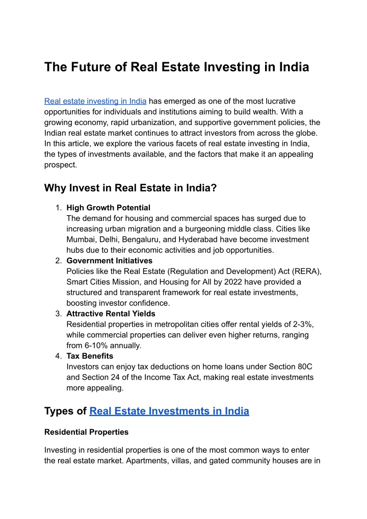 the future of real estate investing in india