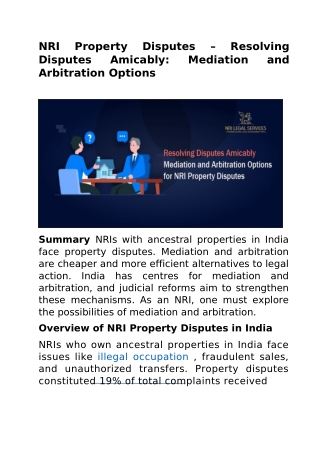 NRI Property Disputes – Resolving Disputes Amicably