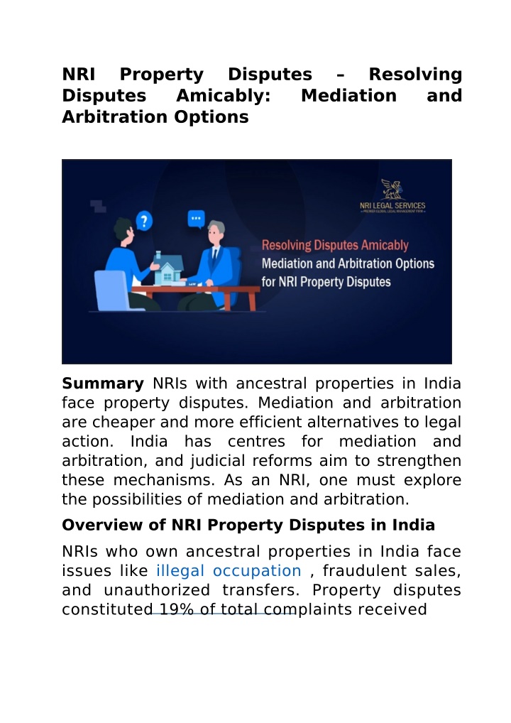 nri disputes arbitration options