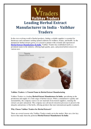 Leading Herbal Extract Manufacturer in India: Trusted by Industries