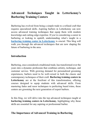 Advanced Techniques Taught in Letterkenny’s Barbering Training Centers
