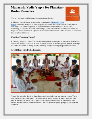 Maharishi Vedic Yagya for Planetary Dosha Remedies