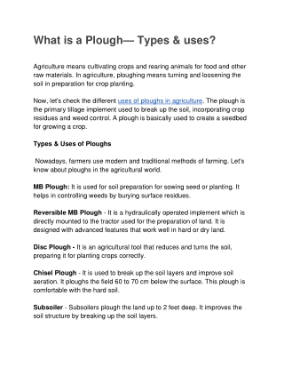 what is a plough types uses