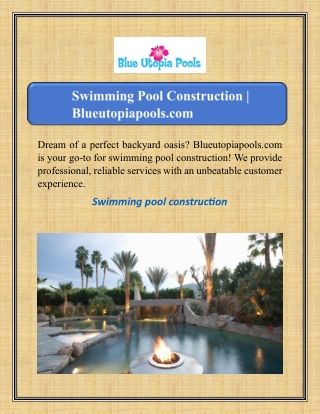 Swimming Pool Construction | Blueutopiapools.com