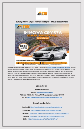 Luxury Innova Crysta Rentals in Jaipur