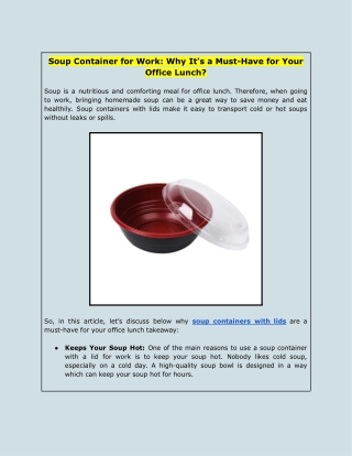 Soup Container for Work: Why It’s a Must-Have for Your Office Lunch?